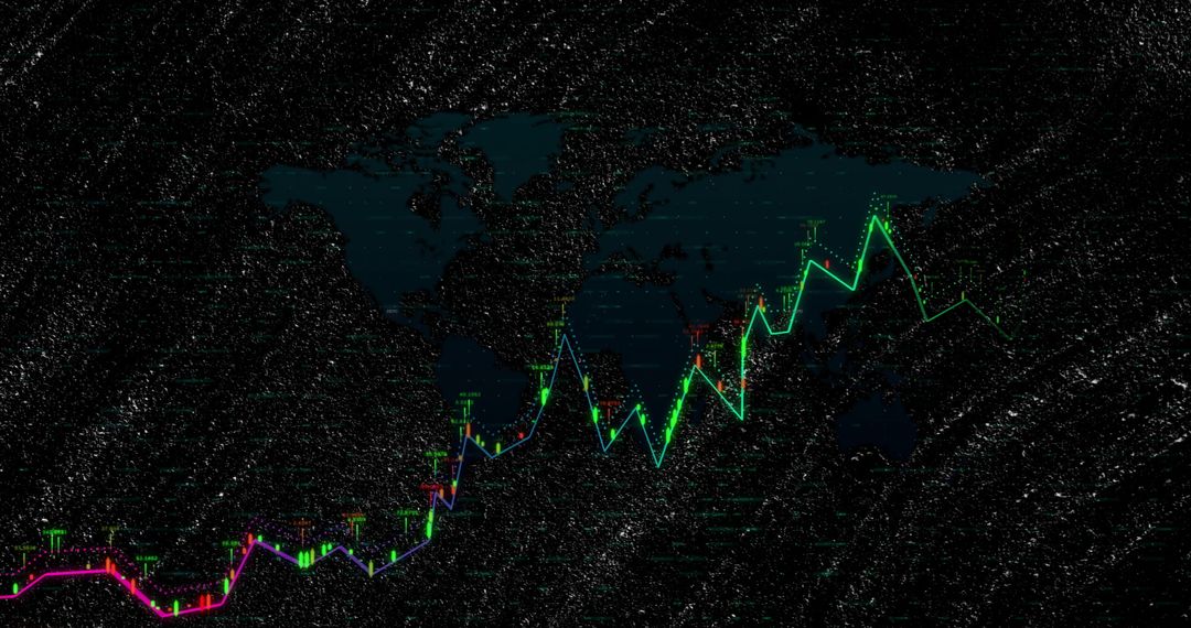 Multicolored Line Chart with World Map for Data Visualization