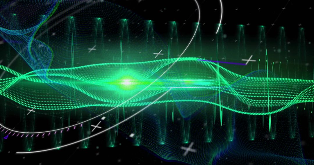 Futuristic Data Processing with Glowing Green Light Trails