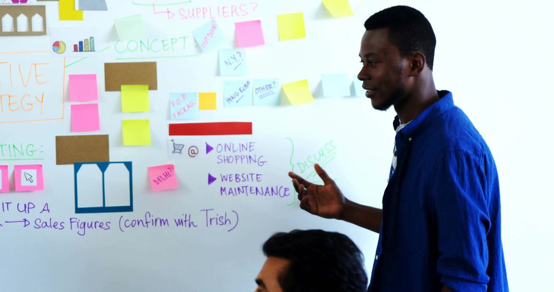 Diverse Team Collaborating on Digital Whiteboard Strategy