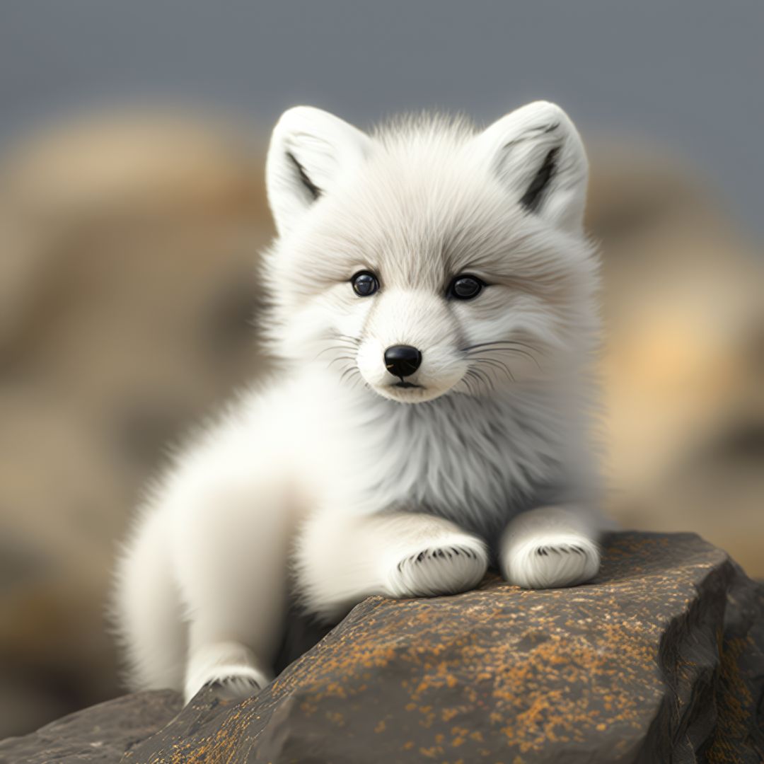 Adorable Arctic Fox Pup Sitting on Rock in Natural Habitat - Free Images, Stock Photos and Pictures on Pikwizard.com