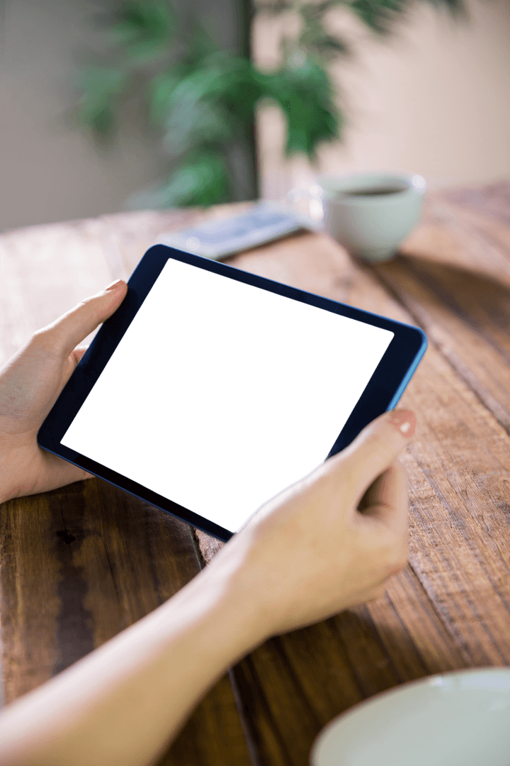 Caucasian Woman Holding Tablet with Transparent Background Concept
