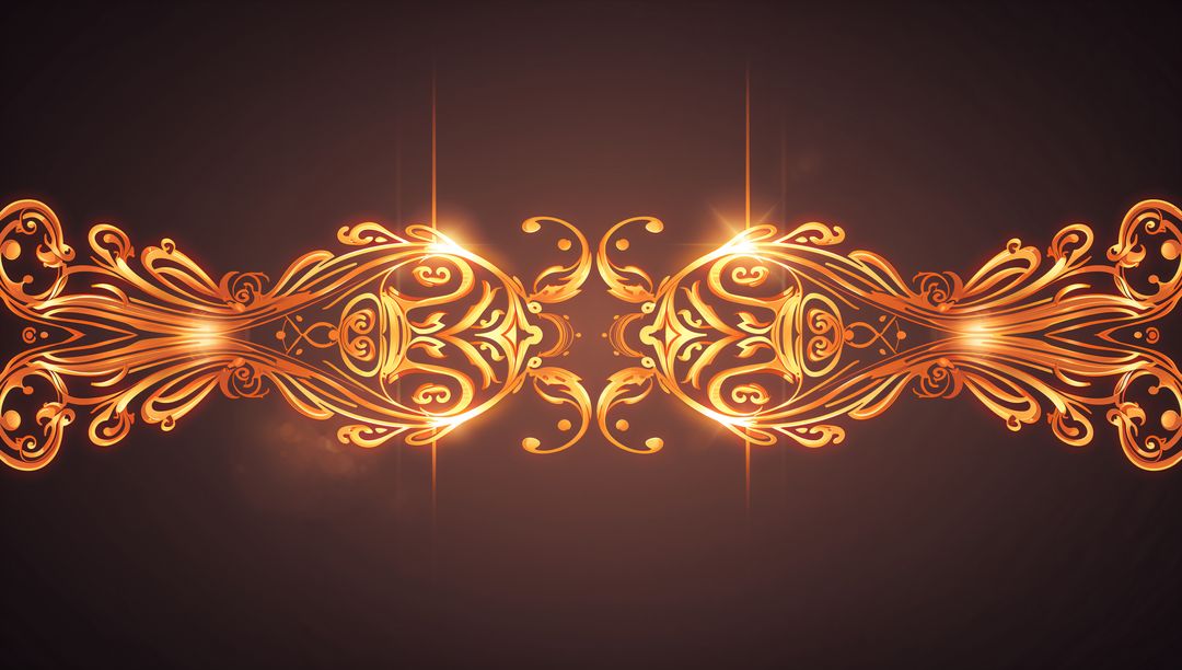 Ornate Glowing Gold Filigree Border With Mirrored Medallions and Radiant Light Flares