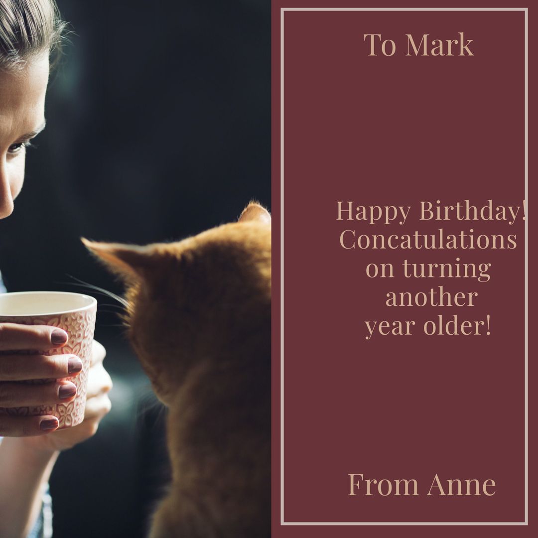 Woman and Cat Enjoy Warm Moment for Birthday Wishes