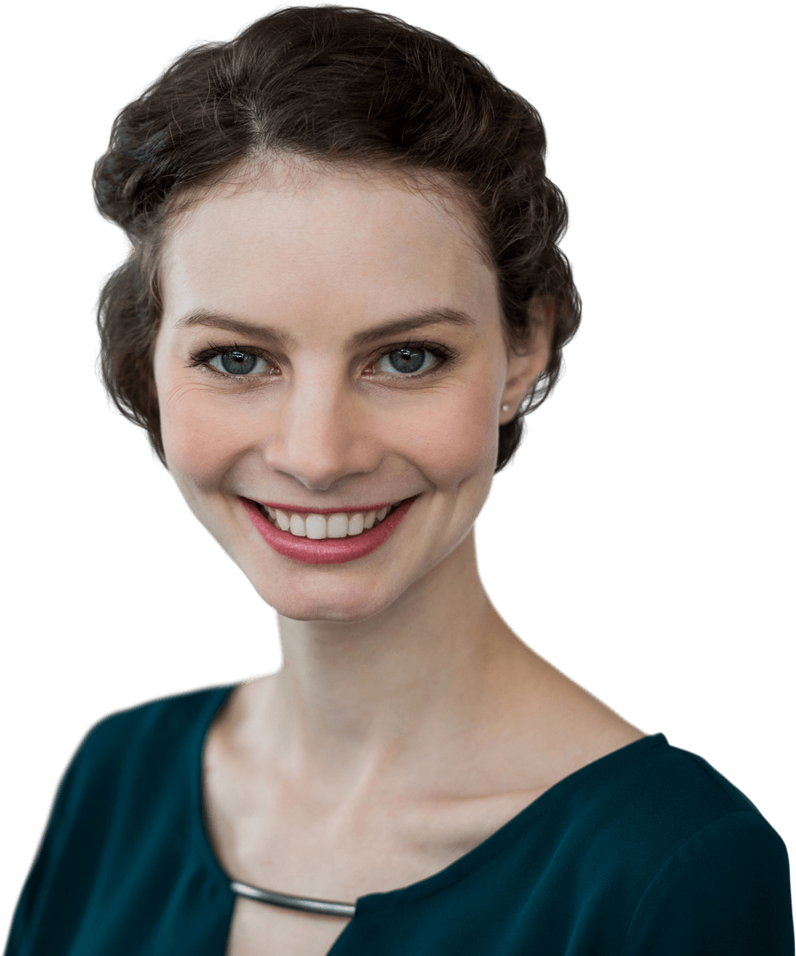 Smiling Woman in Casual Attire on Transparent Background