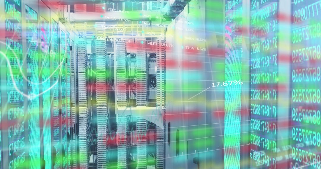 Data Flow in Modern Server Room with Financial Overlays