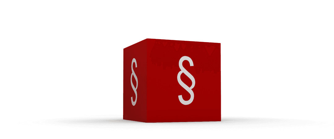 Transparent Red Cube with Legal Section Symbol Icon