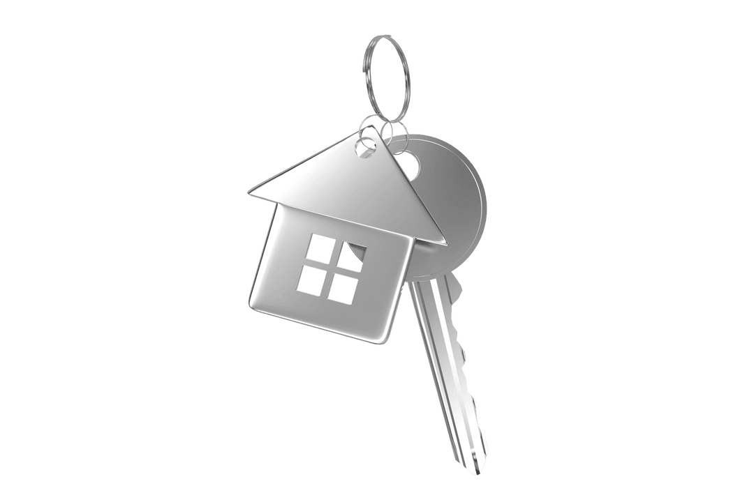 Transparent Silver House Keychain with Key Isolated