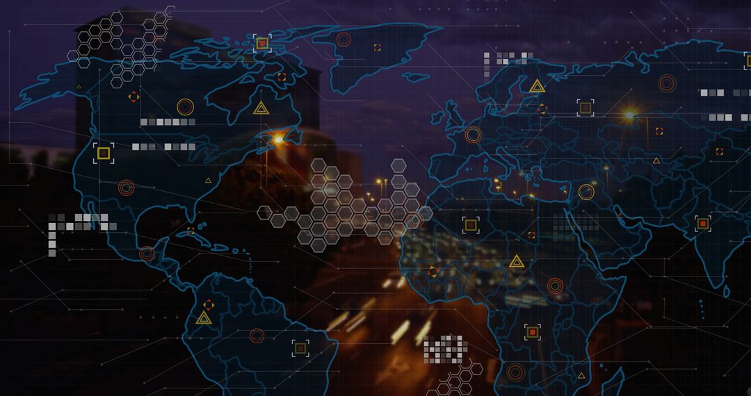 Global Data Network Visualization Over Cityscape