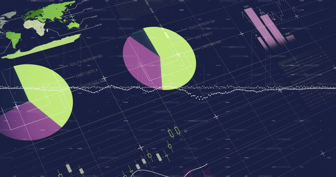 Data Analytics with Global Financial Charts on Dark Background