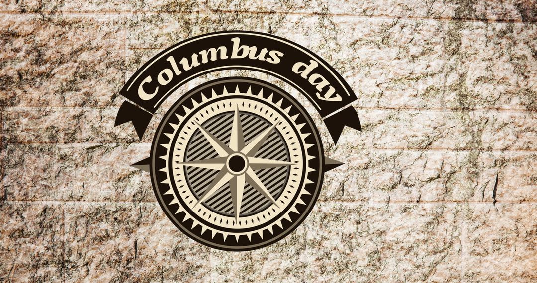 Columbus Day Compass Emblem on Stone Wall Design