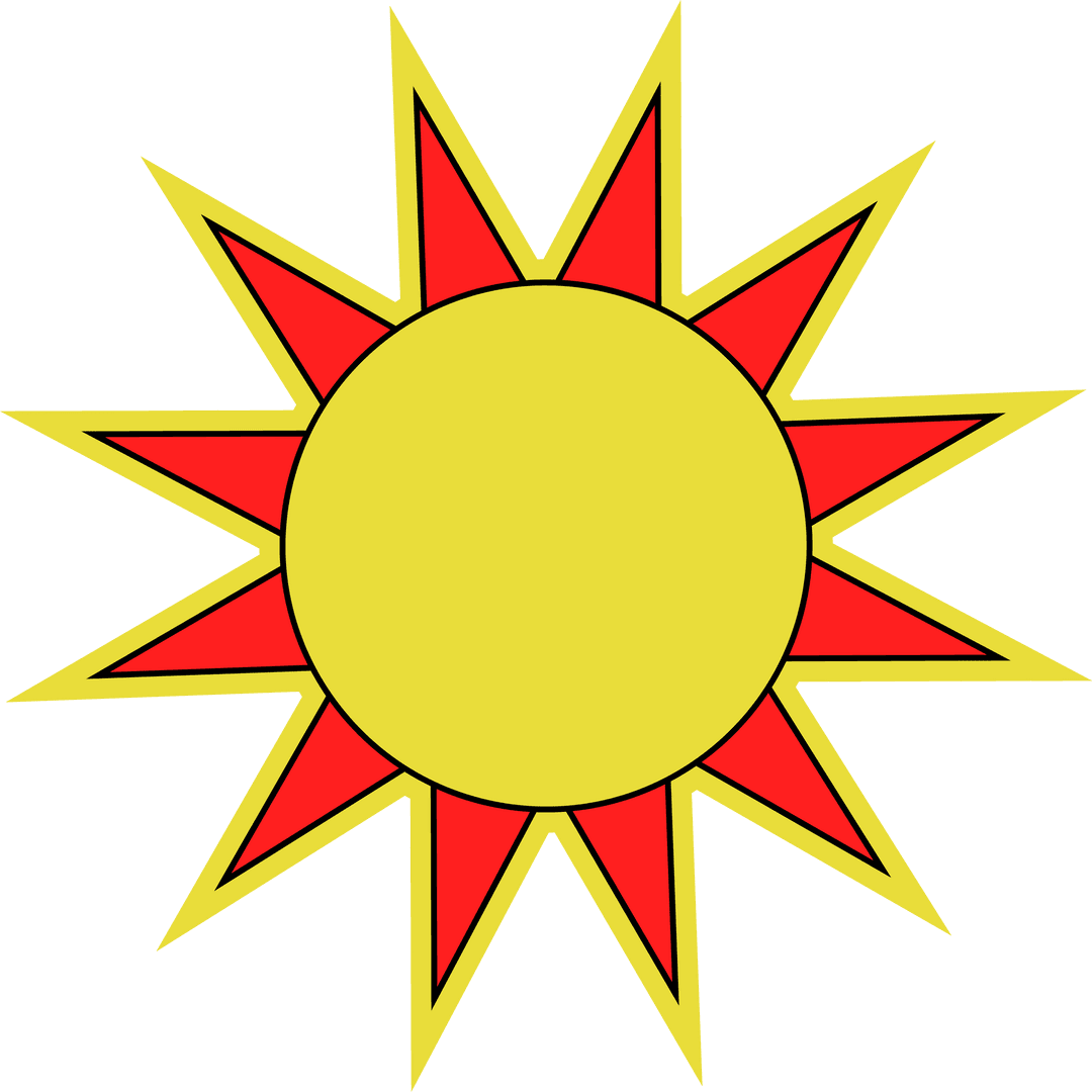 Radiant Sunburst with Bold Red and Yellow Points on Transparent Background