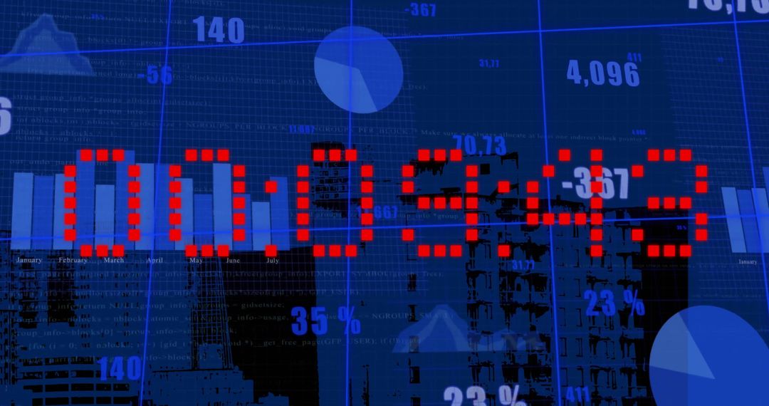 Digital Analytics with Time Display Over Urban Background