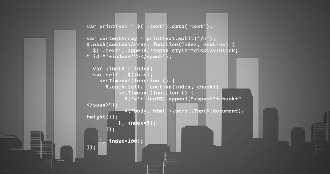 Financial Data Code Overlaying Modern Cityscape