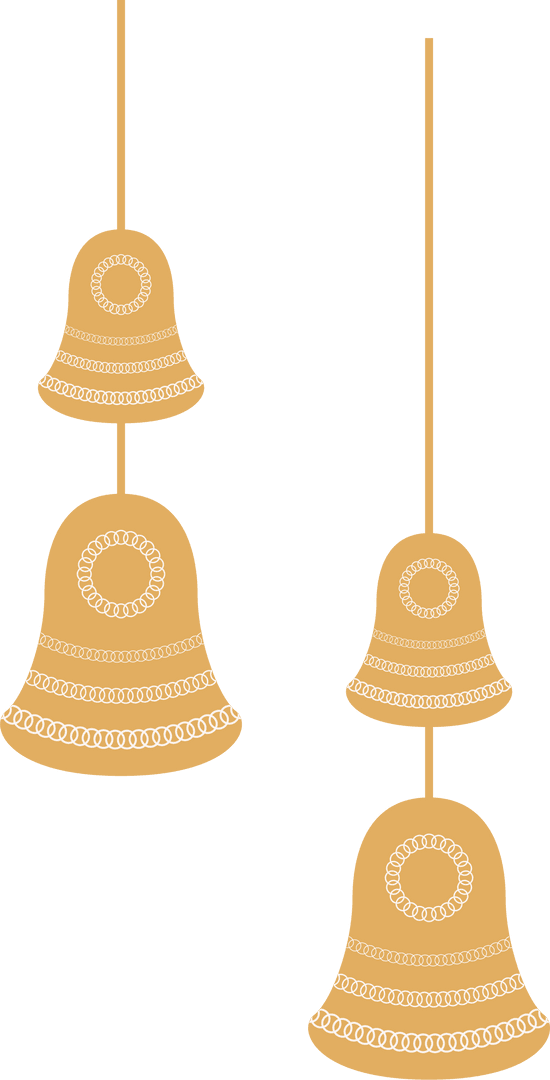 Elegant Gold Bell Ornaments with Transparent Background