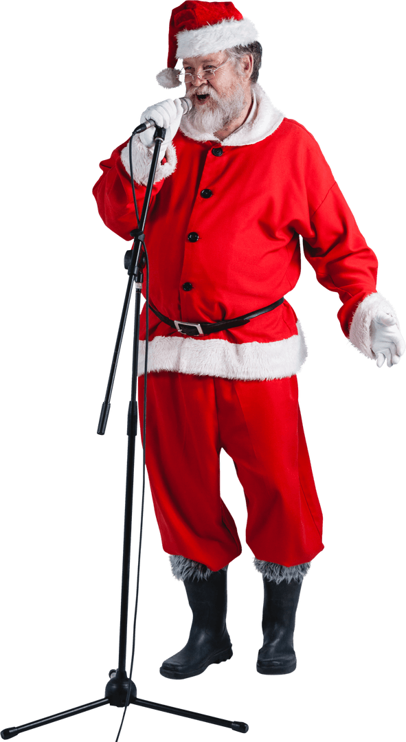 Transparent Santa Claus Singing at Microphone Christmas Cheer