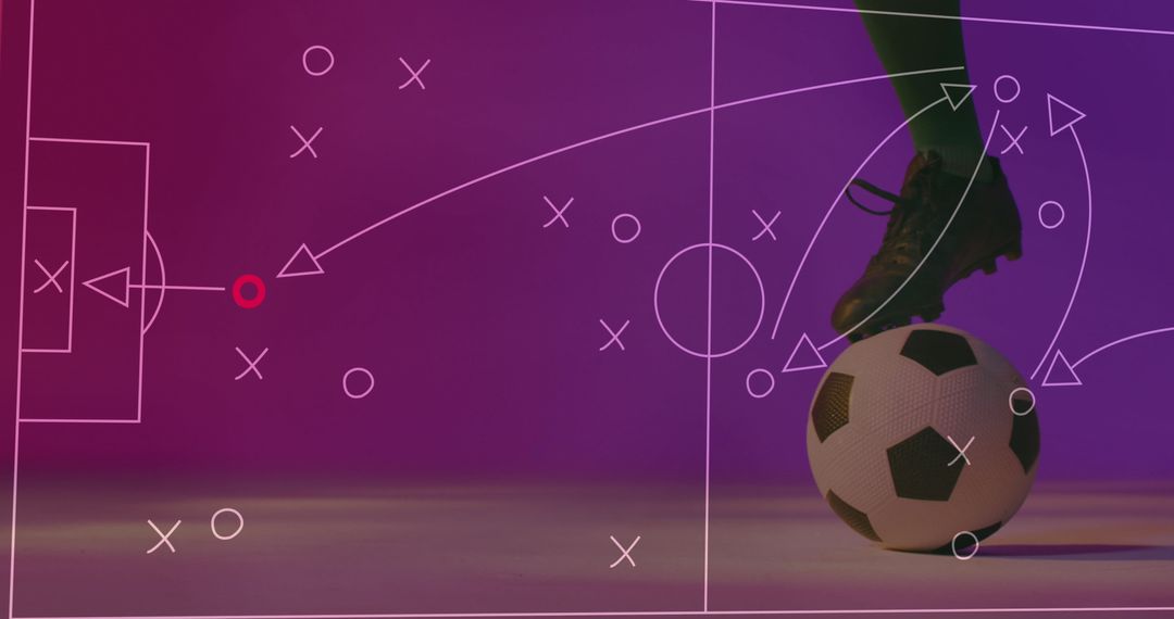 Dynamic Soccer Action with Tactical Overlay on Vibrant Background