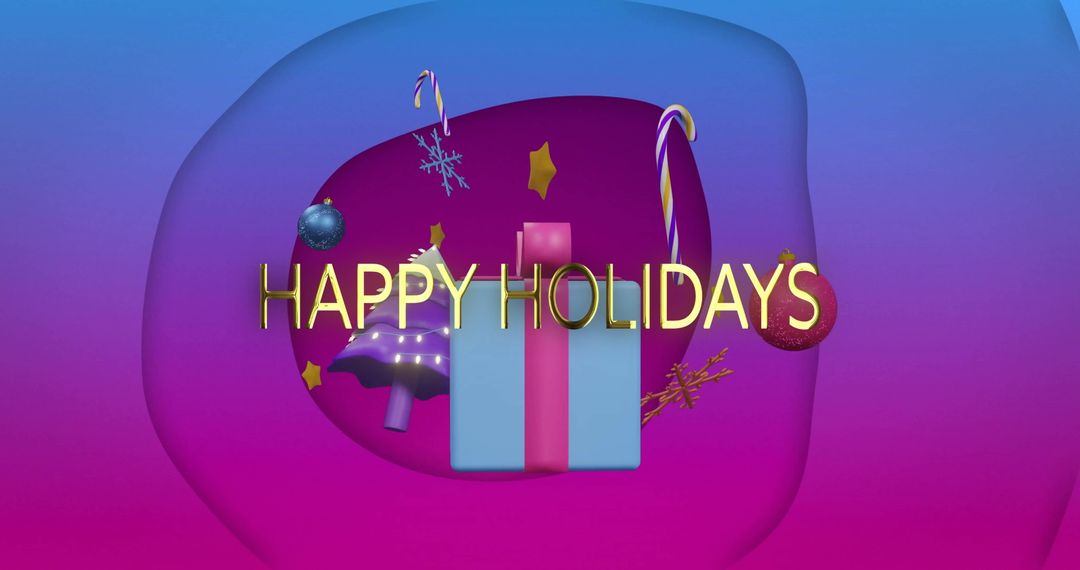 Happy Holidays Message with Gift Box and Festive Decorations