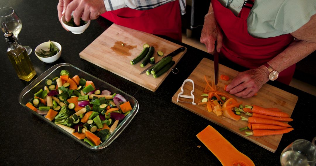 Senior Couple Preparing Vegetables for a Nutritious Home-Cooked Meal