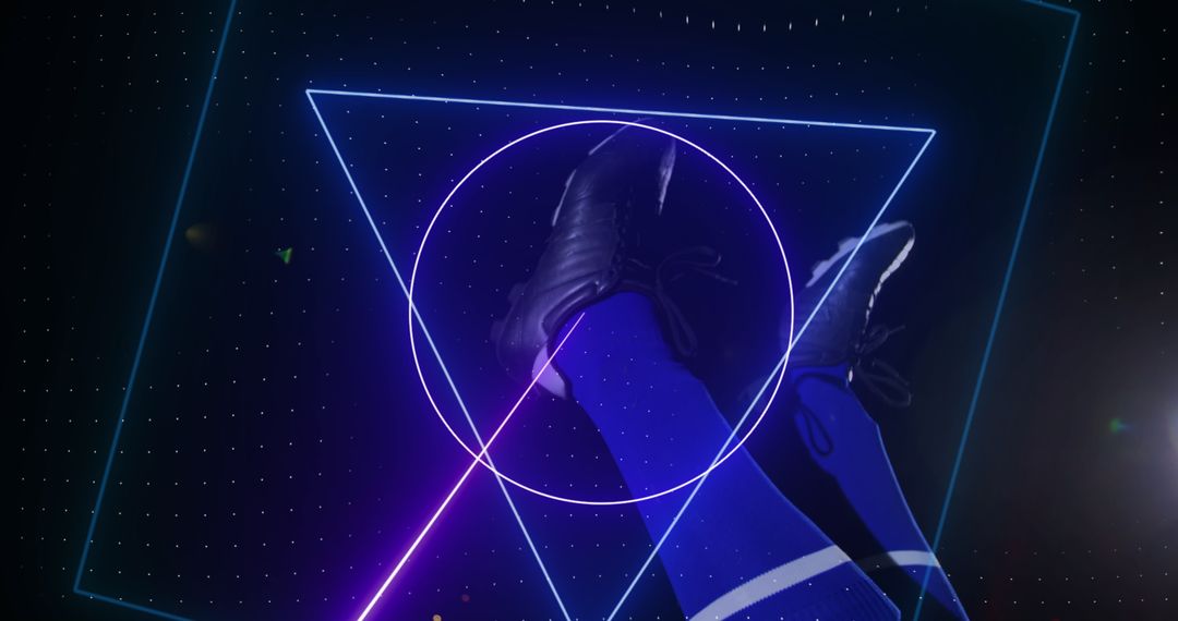 Dynamic Soccer Kick with Neon Geometric Shapes