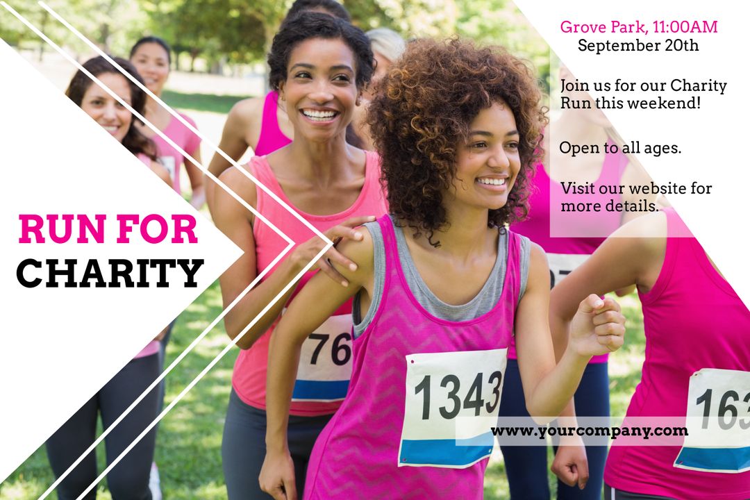 Diverse Group Running for Charity in Park Event Promo