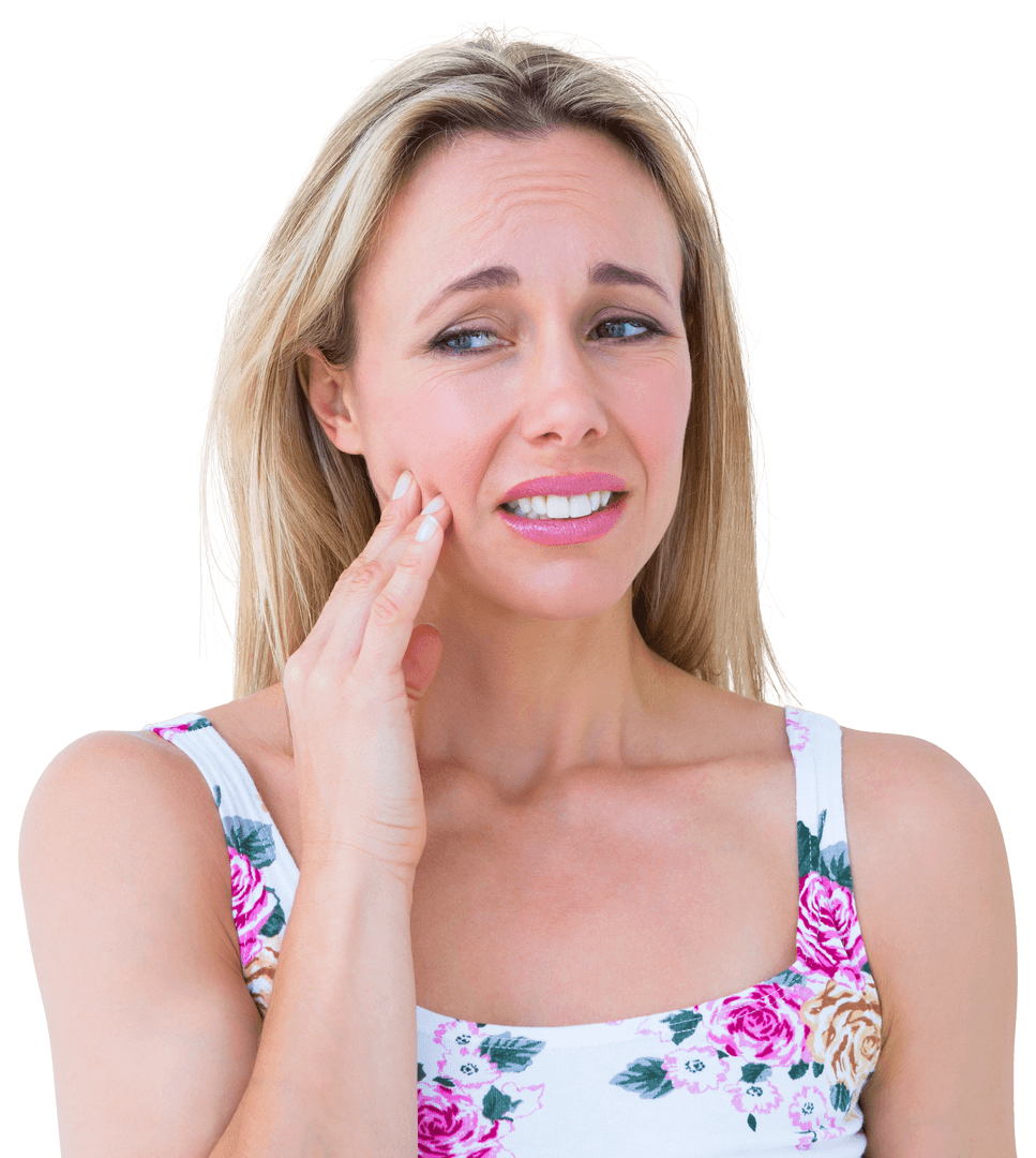 Caucasian Woman Experiencing Toothache on Transparent Background