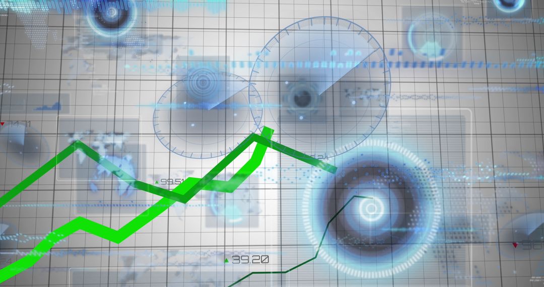 Futuristic Digital Graph with Ascending Trend Line in Blue and Green