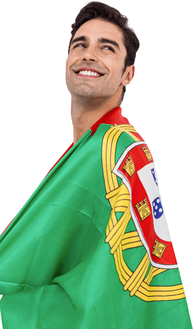 Portuguese Athlete Wrapped in Flag with Transparent Background
