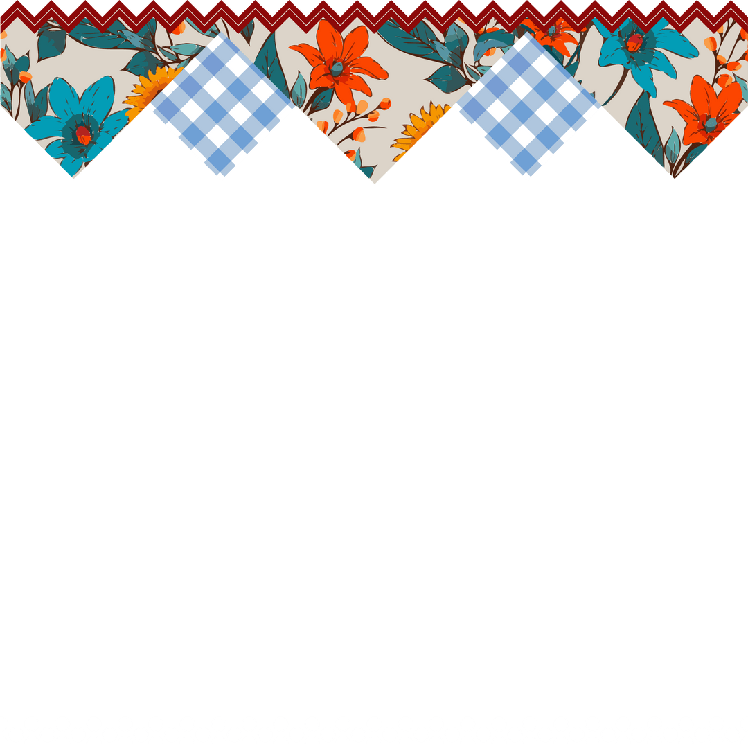 Transparent Decorative Border with Gingham and Floral Triangles