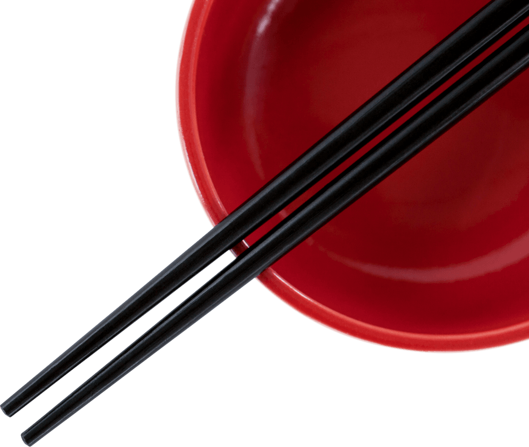 Close-up of Black Chopsticks on Red Bowl Transparent Background