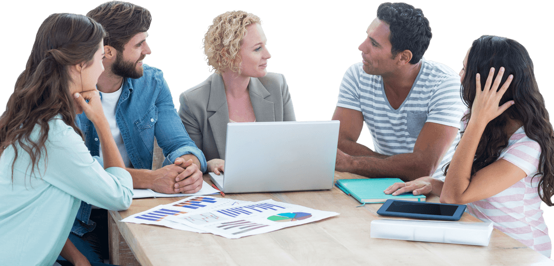 Transparent Meeting Team Discussion with Laptop in Office Setting