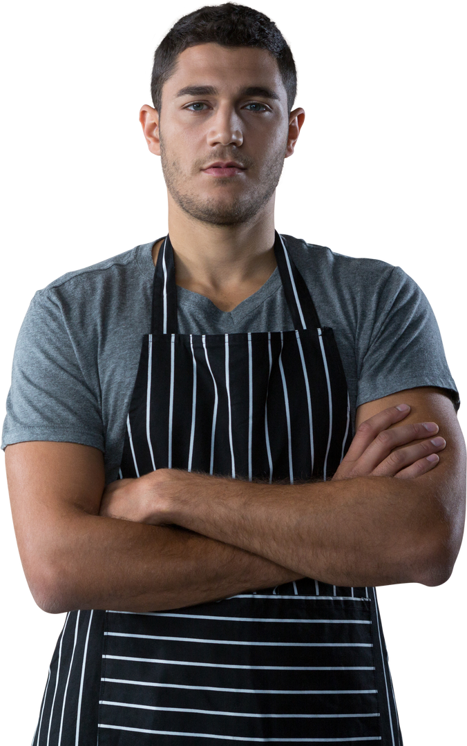 Transparent Confident Waiter with Striped Apron Crossing Arms - Download Free Stock Images Pikwizard.com