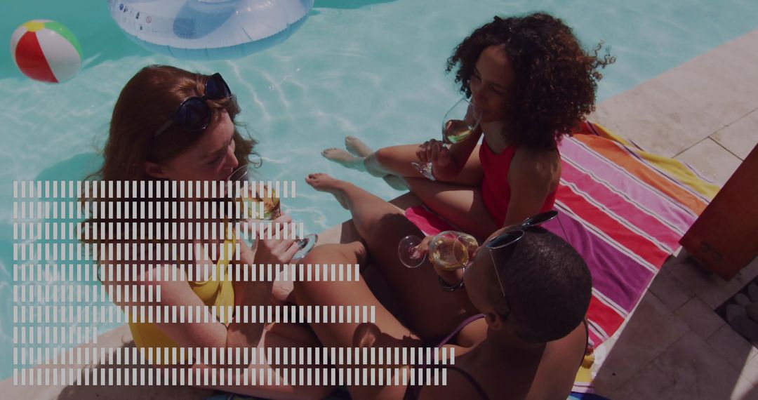 Women Enjoying Poolside Leisure with Wine and Conversation