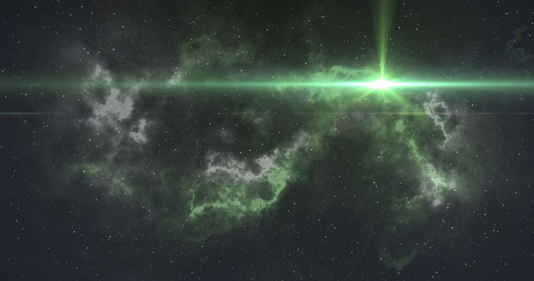 Mesmerizing Green Nebula with Radiant Light Beam in Space