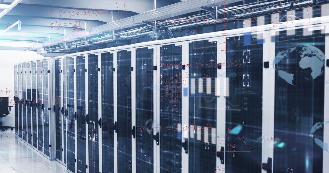 Modern Data Center Server Racks with Digital Overlays