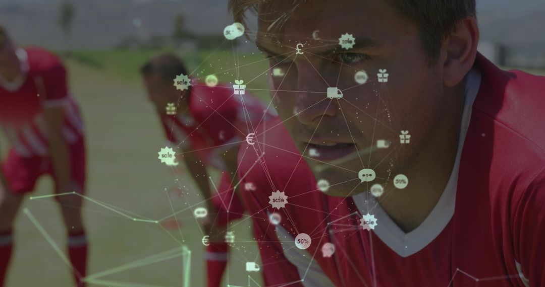 Soccer Player Catching Breath with Digital Graphics Overlay
