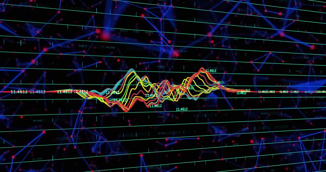 Financial Data and Network Connections Over Black Background
