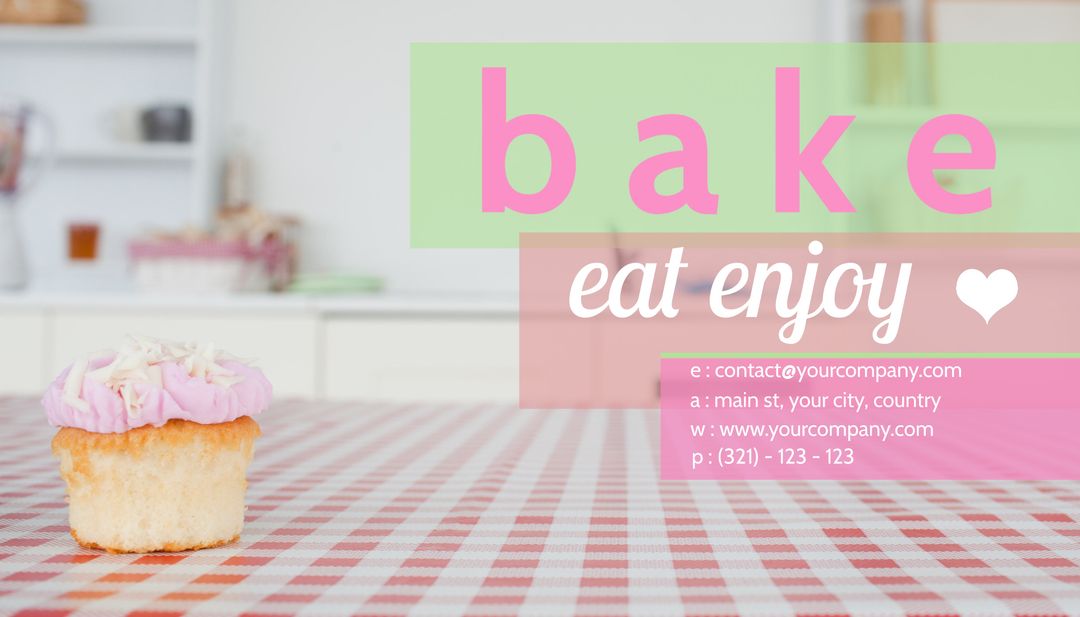 Frosted Cupcake on Checkered Tablecloth Inviting Joy of Baking