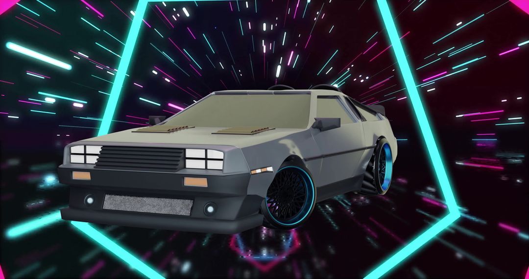 Futuristic Driverless Car with Neon Lights in Digital Interface