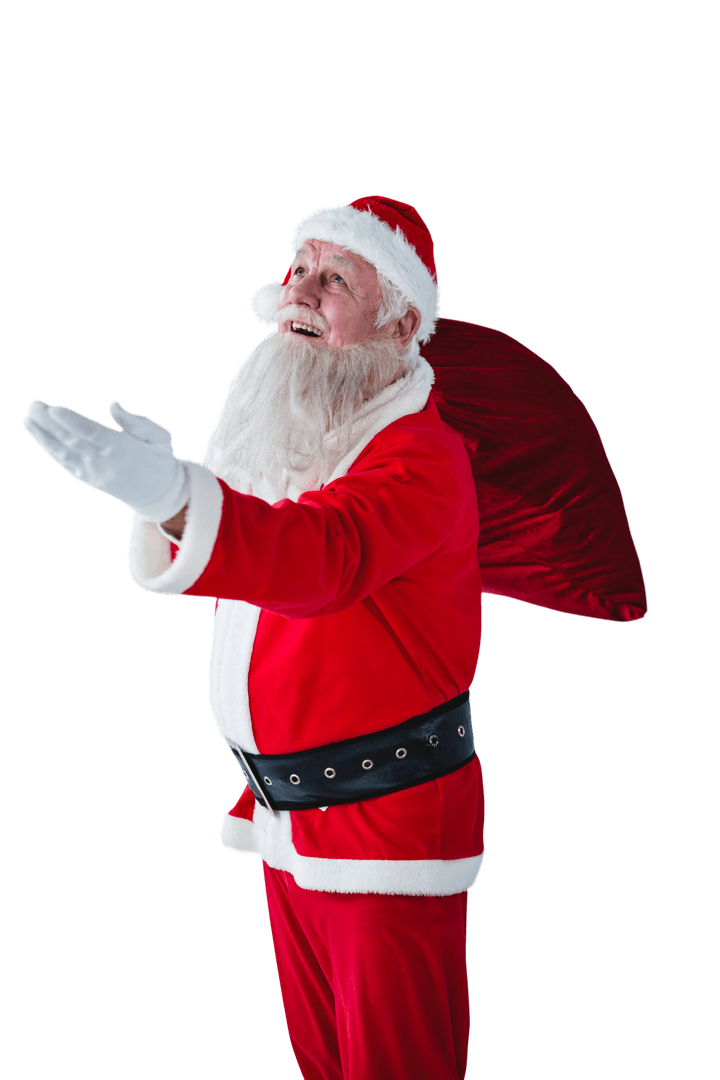 Joyful Santa Claus Holding Red Christmas Bag Transparent