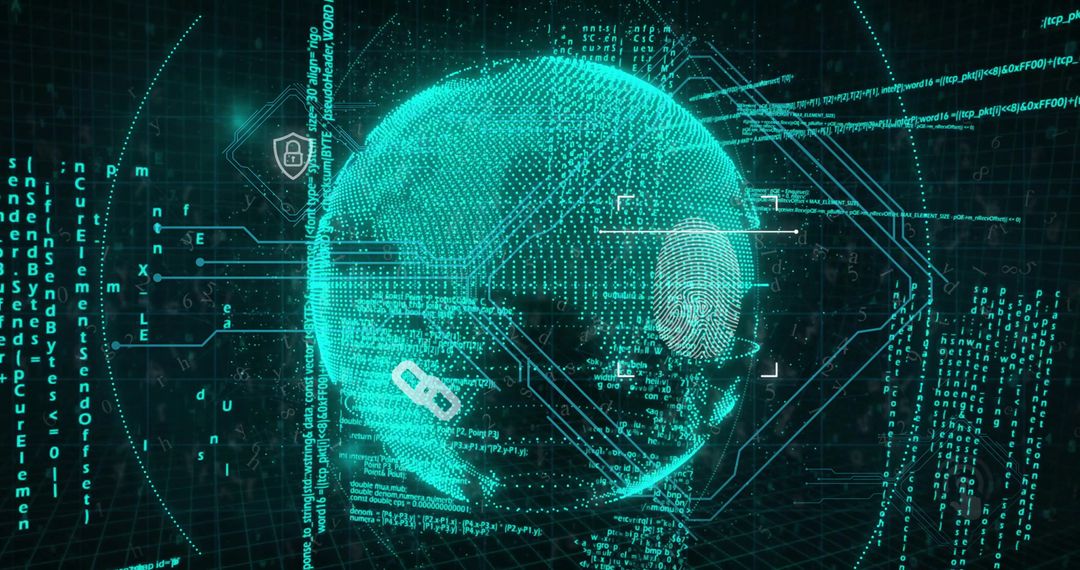 Digital Globe with Fingerprint Reflects Advanced Tech and Cybersecurity