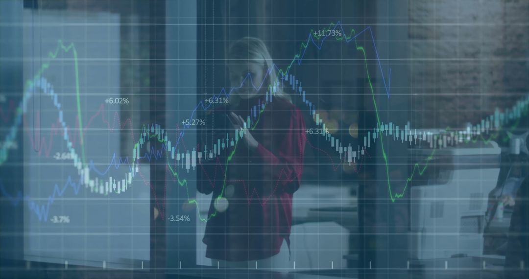 Businesswoman Analyzing Financial Charts With Technology Interface