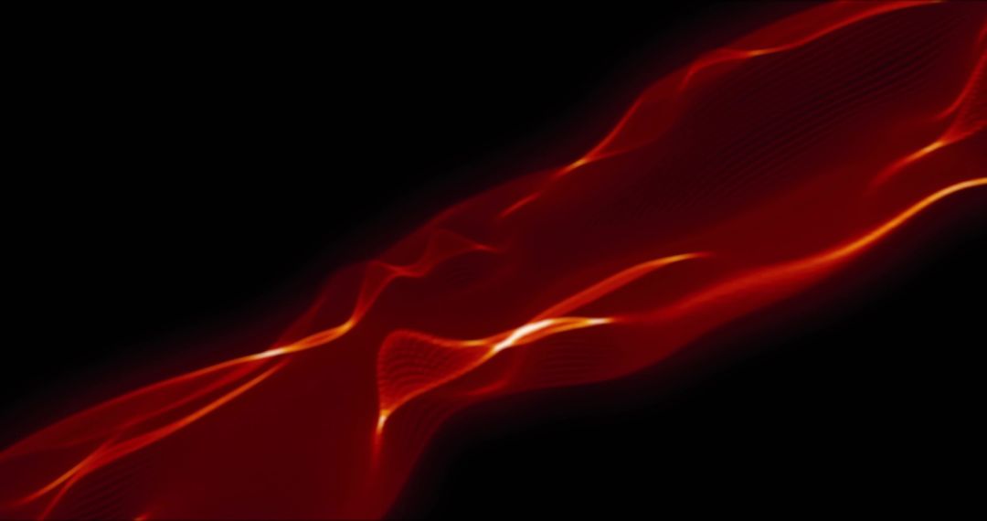 Crimson Neon Ribbon Flowing Across Black Void, Glowing Nodes and Mesh Texture