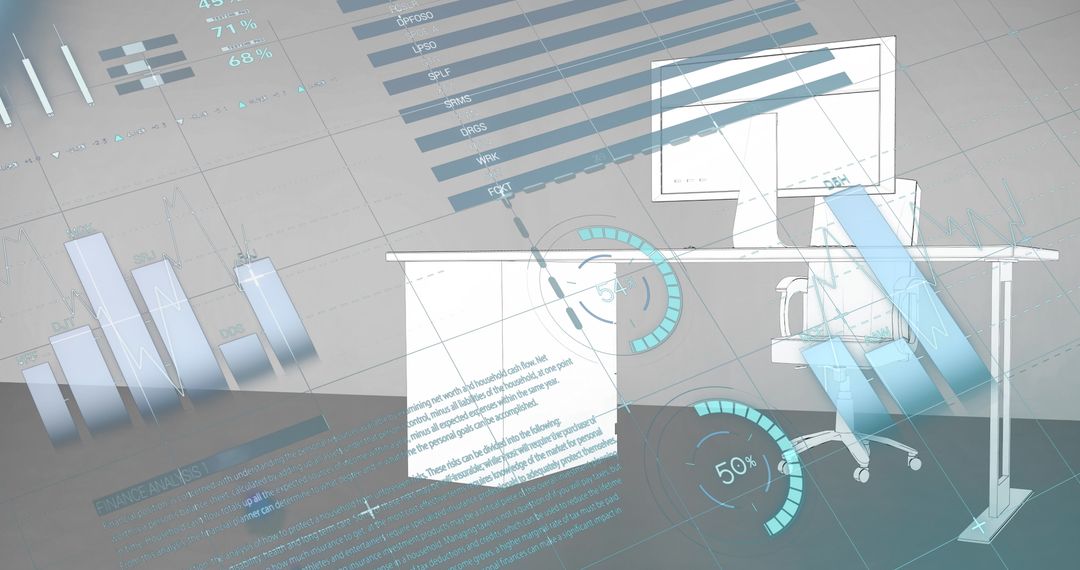Digital Financial Dashboard Overlay on Office Workspace