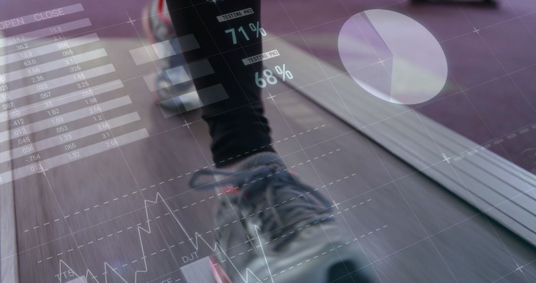 Person Walking on Treadmill with Digital Data Overlay