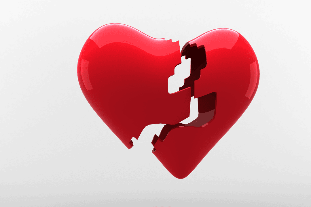 Digital 3D Broken Heart on Transparent Background