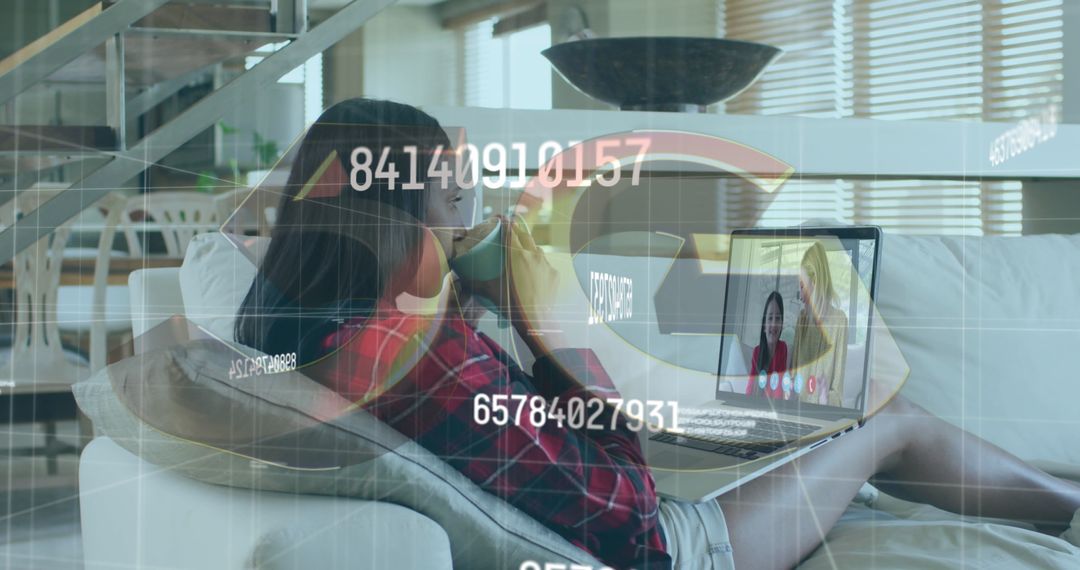 Digital Interface Visualized as Woman Enjoys Video Call