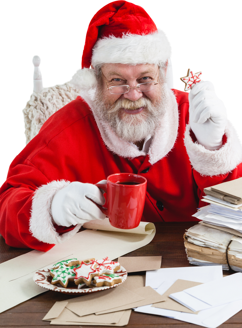 Transparent Portrait of Santa Claus holding coffee in greeting role - Download Free Stock Images Pikwizard.com