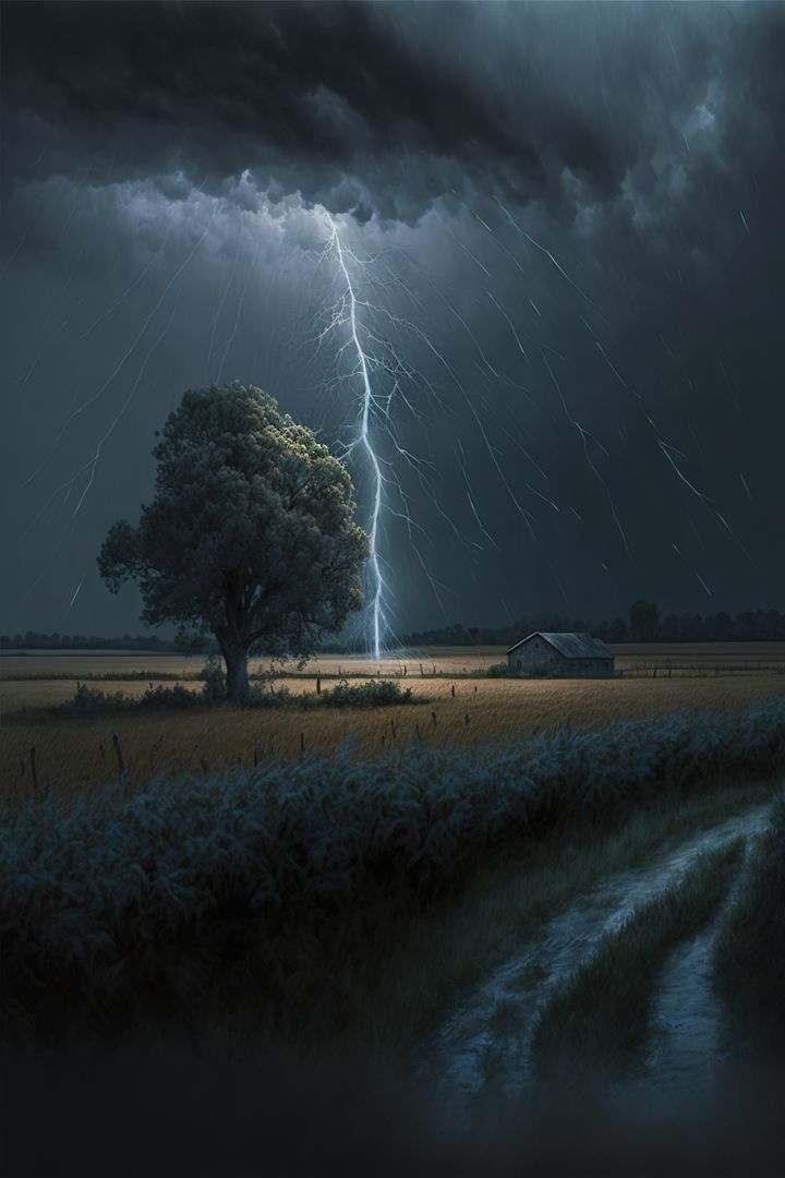 Tree Struck by Lightning in Open Field During Storm - Free Images, Stock Photos and Pictures on Pikwizard.com