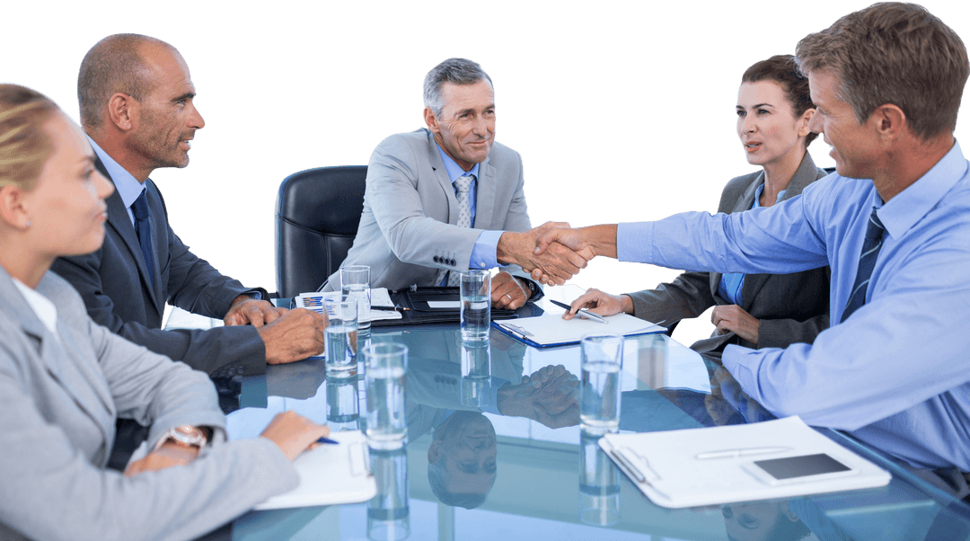 Transparent Business Team in Meeting Handshake Collaboration