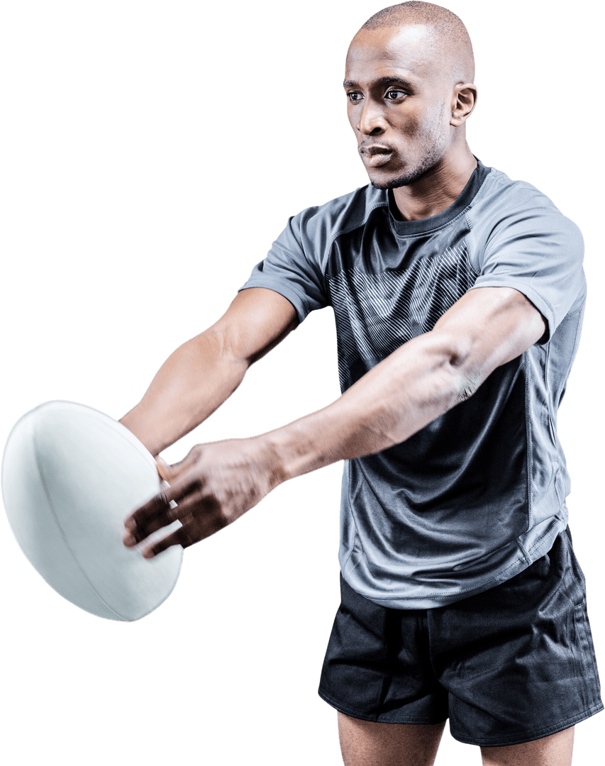 Transparent Image of Competitive Rugby Player Holding Ball